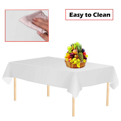 White Plastic Table Cover, Disposable Wipe Clean Waterproof Tablecloth - 54"x108"