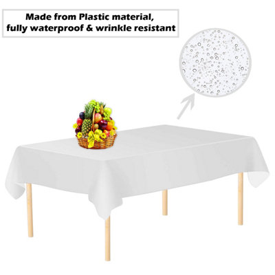 White Plastic Table Cover, Disposable Wipe Clean Waterproof Tablecloth - 54"x108"