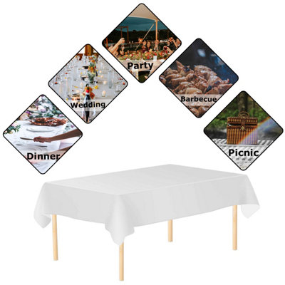 White Plastic Table Cover, Disposable Wipe Clean Waterproof Tablecloth - 54"x108"
