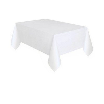 White Plastic Table Cover, Disposable Wipe Clean Waterproof Tablecloth - 54"x72"