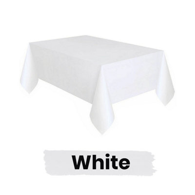 White Plastic Table Cover, Disposable Wipe Clean Waterproof Tablecloth - 54"x72"