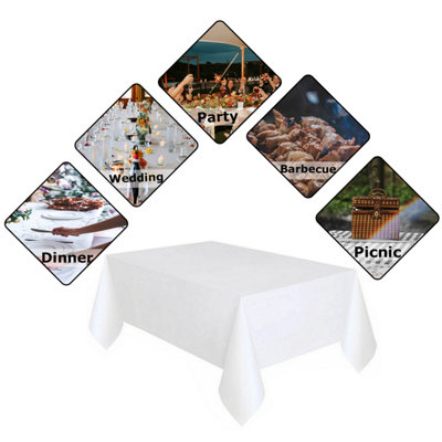 White Plastic Table Cover, Disposable Wipe Clean Waterproof Tablecloth - 54"x72"