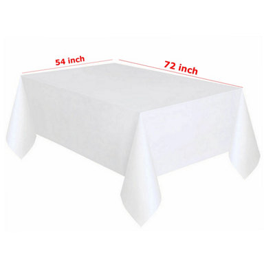 White Plastic Table Cover, Disposable Wipe Clean Waterproof Tablecloth - 54"x72"