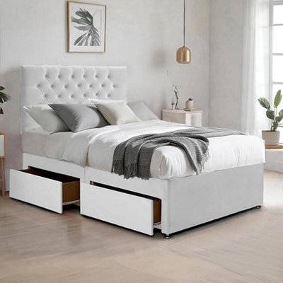 White Plush 4FT Small Double Bed with Matttress 2 Storage Drawers and ...