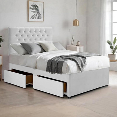 White Plush 4FT6 Double Bed with Matttress 2 Storage Drawers and 20 ...
