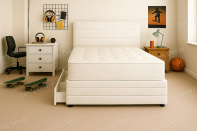 White plush Divan bed with headboard and footboard 4ft small double ...