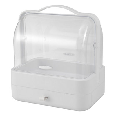 White Portable Dustproof Freestanding Makeup Storage Box with 1 Drawer
