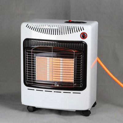 White Portable Freestanding Ceramic Infrared Heating Gas Heater Indoor with Wheels 3 Heat Settings