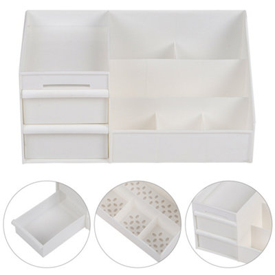 White Portable Makeup Storage Box Desk Drawers Cosmetic Organizer for Dresser and Bathroom Medium