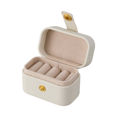 White Portable Mini Ring Holder Storage Box with Velvet Lining and Snap ...