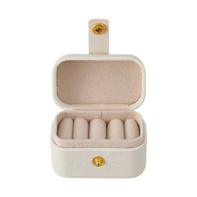 White Portable Mini Ring Holder Storage Box with Velvet Lining and Snap ...