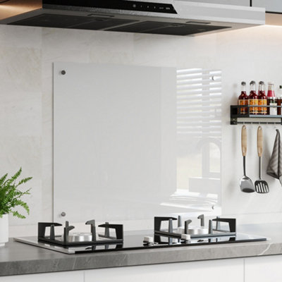 White Pre-Drilled Tempered Glass Splashback for Cookers, 75cm W x 60cm D