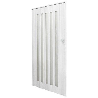 White PVC Folding Magnetic Accordion Door Internal Sliding Door Panel Divider 87cm W x 203cm H