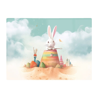 White Rabbit On A Beach Holiday Glass Chopping Board