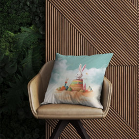 White Rabbit On A Beach Holiday Outdoor Cushion 60cm x 60cm