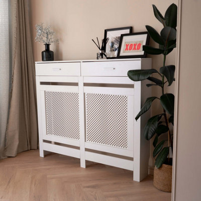 White Radiator Cover With Storage Draw - Medium