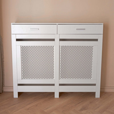 White Radiator Cover With Storage Draw - Medium