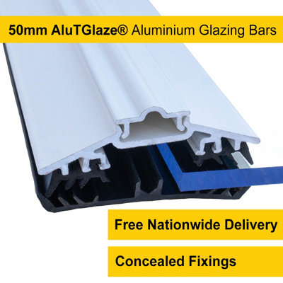 White Rafter Supported 50mm Wide AluTGlaze Aluminium Glazing Bar With Concealed Fixings For Polycarbonate Sheets and Glass - 3m