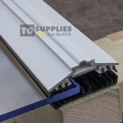 White Rafter Supported 50mm Wide AluTGlaze Aluminium Glazing Bar With Concealed Fixings For Polycarbonate Sheets and Glass - 4m - 4