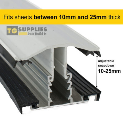 White Rafter Supported TGlaze Snapdown Glazing Bar for 10, 16 and 25mm ...