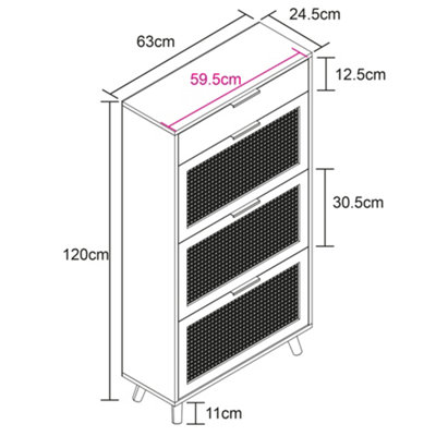 White Rattan Style Shoe Storage Cabinet with Dropdown Doors & Drawer - 7