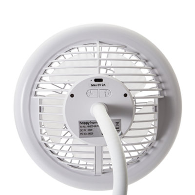 White Rechargeable 3 Speed Clip-On Fan with LED Dimmable Ring Light