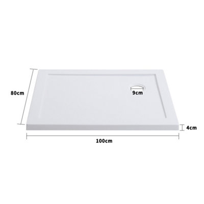White Rectangle Acrylic Shower Tray W 1000 x H 800 mm - 6