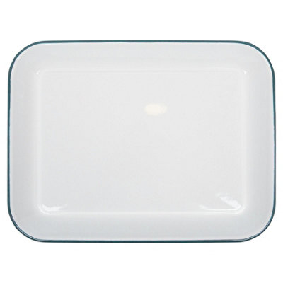 White Rectangle Enamel Baking Tray - 34cm x 26cm - Green