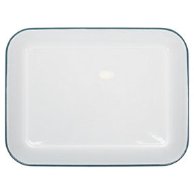 White Rectangle Enamel Baking Tray - 34cm x 26cm - Green