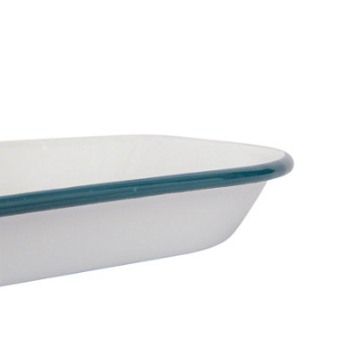 White Rectangle Enamel Baking Tray - 34cm x 26cm - Green