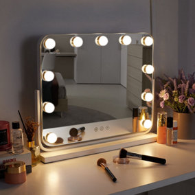 White Rectangle Frameless Hollywood Makeup Vanity Mirror with 11 LED Bulbs Dimmable, Touch Control, 50x40cm