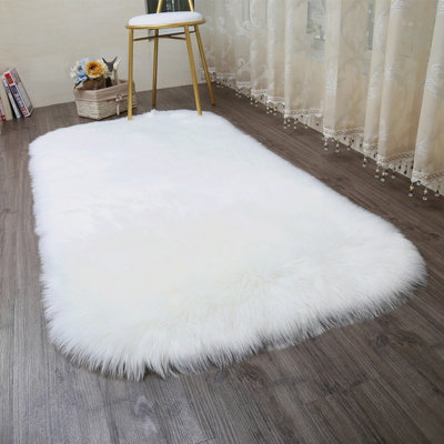 White Rectangle Soft Shaggy Rug Kids Rooms Decor Floor Rugs 180cm L x 100 cm W