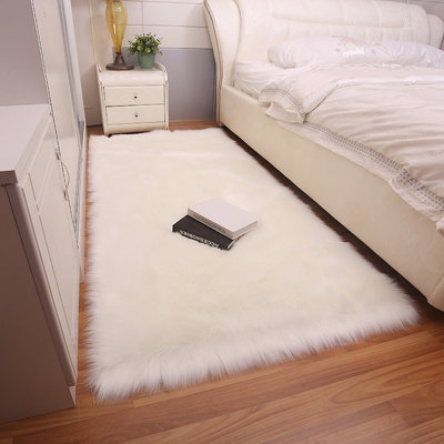 White Rectangle Soft Shaggy Rug Kids Rooms Decor Floor Rugs 180cm L x 100 cm W