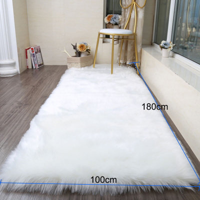 White Rectangle Soft Shaggy Rug Kids Rooms Decor Floor Rugs 180cm L x 100 cm W