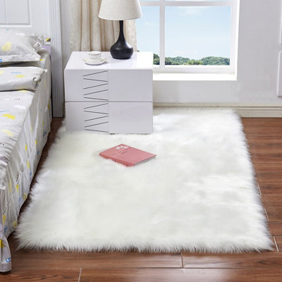 White Rectangle Super Soft Shaggy Area Rug Kids Room Decor Floor Rugs ...