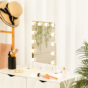 White Rectangular Hollywood Rotatable LED Vanity Makeup Mirror Dimmable with Storage Box