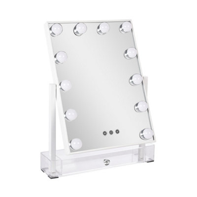 White Rectangular Hollywood Rotatable LED Vanity Makeup Mirror Dimmable ...