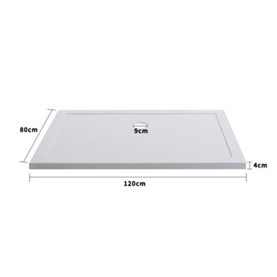 White Rectangular Shower Tray with Waste W 1200 mm x D 800 mm x H 40 mm - 6