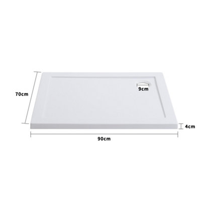 White Rectangular Shower Tray with Waste W 900 mm x D 700 mm x H 40 mm - 6