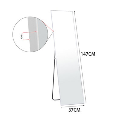 White Rectangular Wall Mounted or Freestanding Framed Full Length Mirror 37 cm x 147 cm