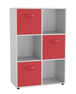 White, Red - 6-Cube Shelving Unit With Non Woven Inserts