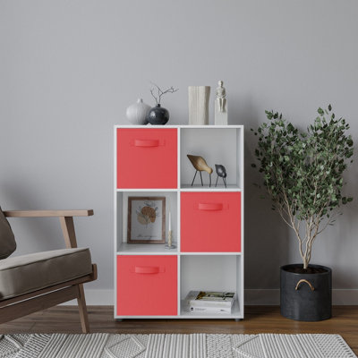 White, Red - 6-Cube Shelving Unit With Non Woven Inserts