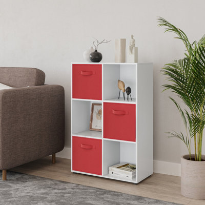 White, Red - 6-Cube Shelving Unit With Non Woven Inserts