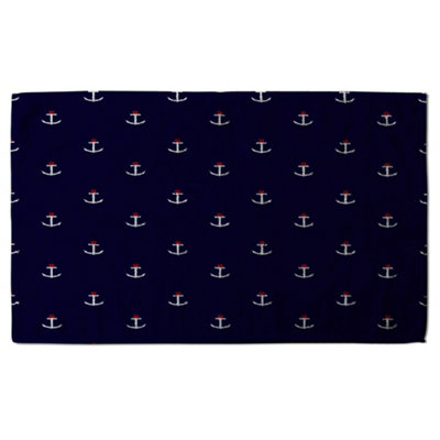 White & Red Anchors on Navy (Bath Towel) / Default Title