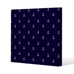 White & Red Anchors on Navy (Canvas Print) / 101 x 101 x 4cm