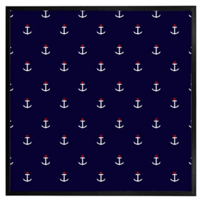 White & red anchors on navy (Picutre Frame) / 12x12" / Black