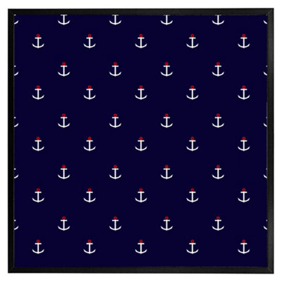 White & red anchors on navy (Picutre Frame) / 16x16" / Brown