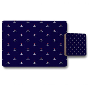 White & Red Anchors on Navy (Placemat & Coaster Set) / Default Title