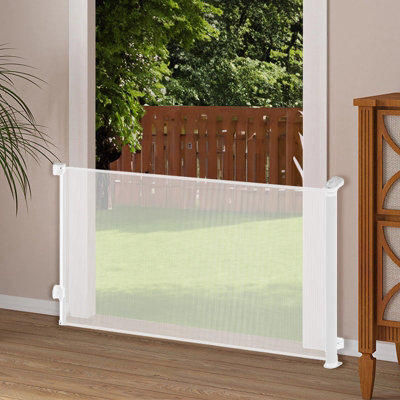 White Retractable Fixed Safety Freestanding Pet Gate 87cm H