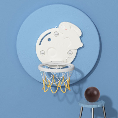 White Ribbit Cartoon Suction Cup Foldable Toddler Play Set Basketball Hoop with Basketball